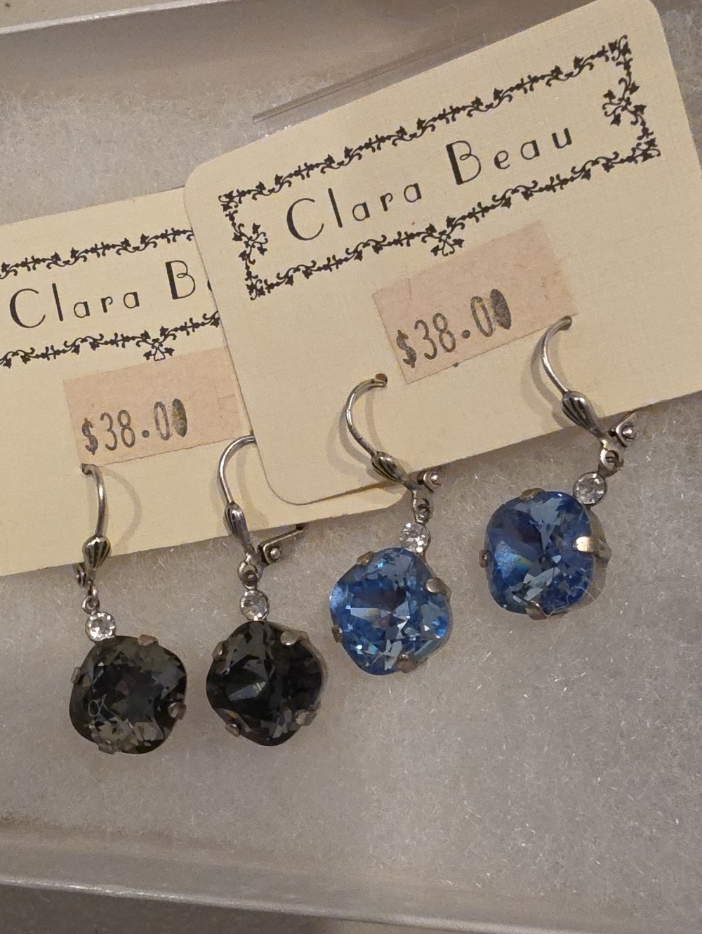 Blue and Gray Crystal Drop Earrings Set